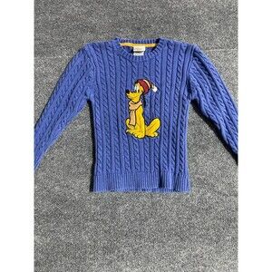 Disney Store Blue Sweater Womens M Pluto Graphic Knit Long Sleeve Authentic